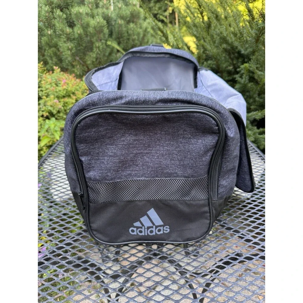 Adidas Gray & Black Signature Logo & Crossbody Strap Defender Duffel Bag Size L